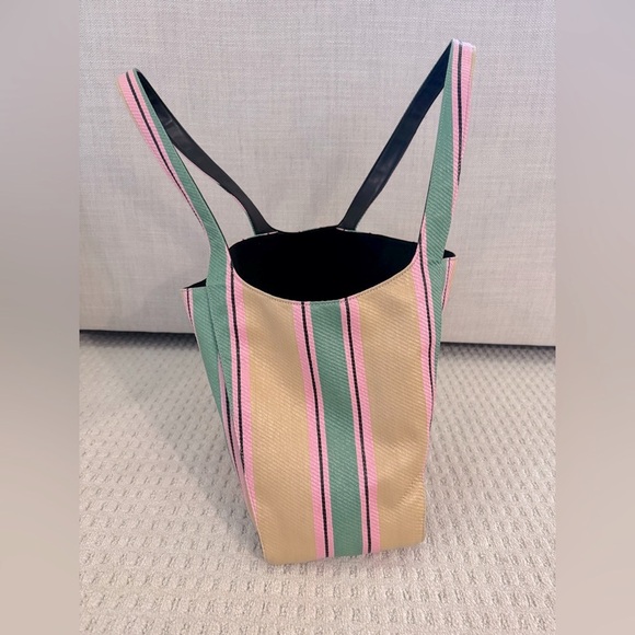 Stella McCartney Large Logo Striped Tote Bag Womens TanGreen Pink Black interior - Picture 5 of 15